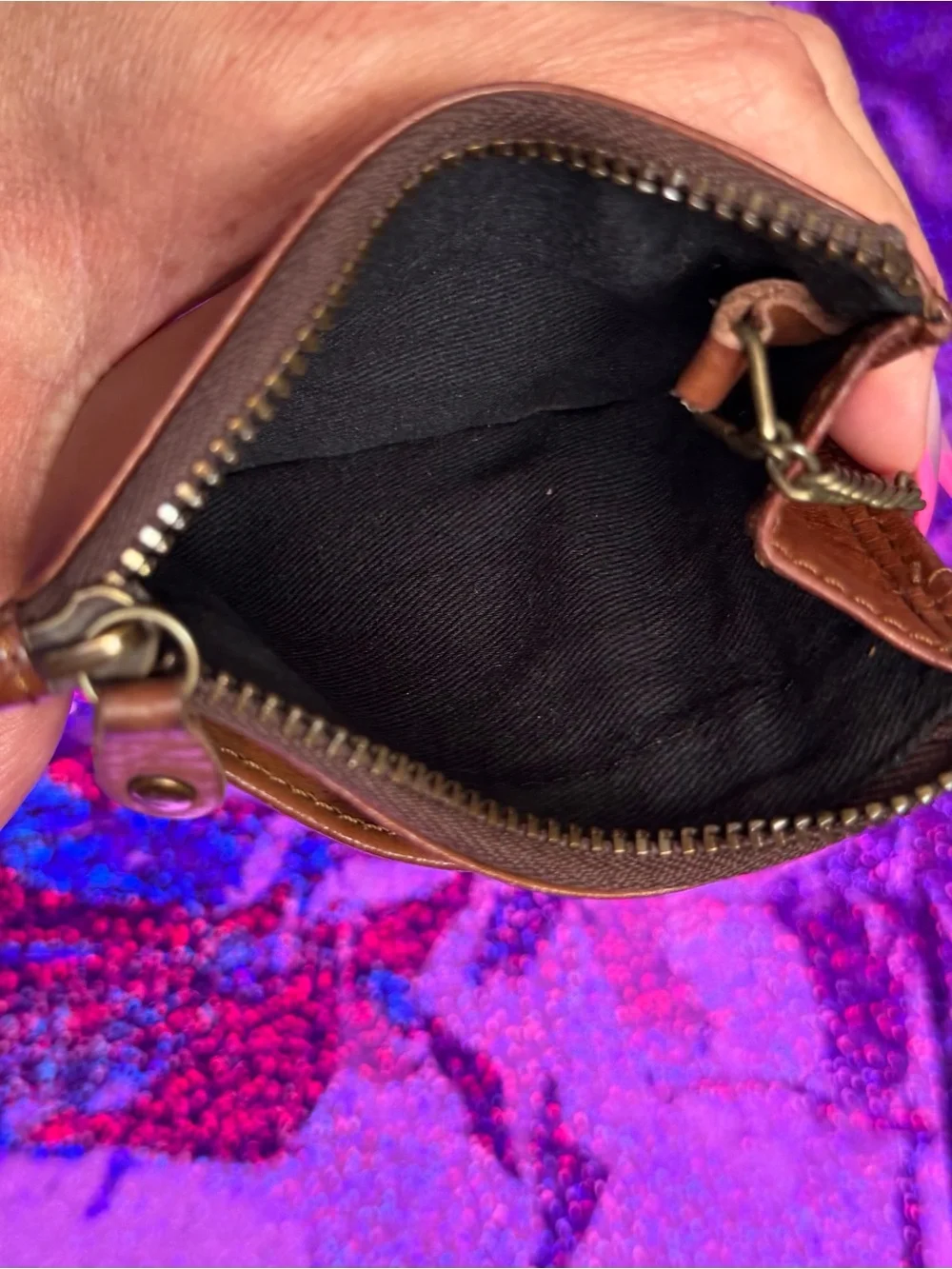 Brown Leather Card Wallet Keychain with Anchor Accent